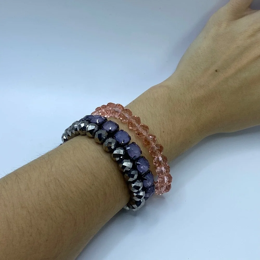 Simply Vera Vera Wang Romantic Multi Stretch Bracelet Stack Bow Purple Pink - OS